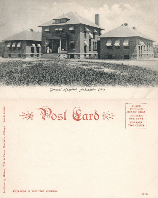 ASHTABULA OH GENERAL HOSPITAL UNDIVIDED ANTIQUE POSTCARD