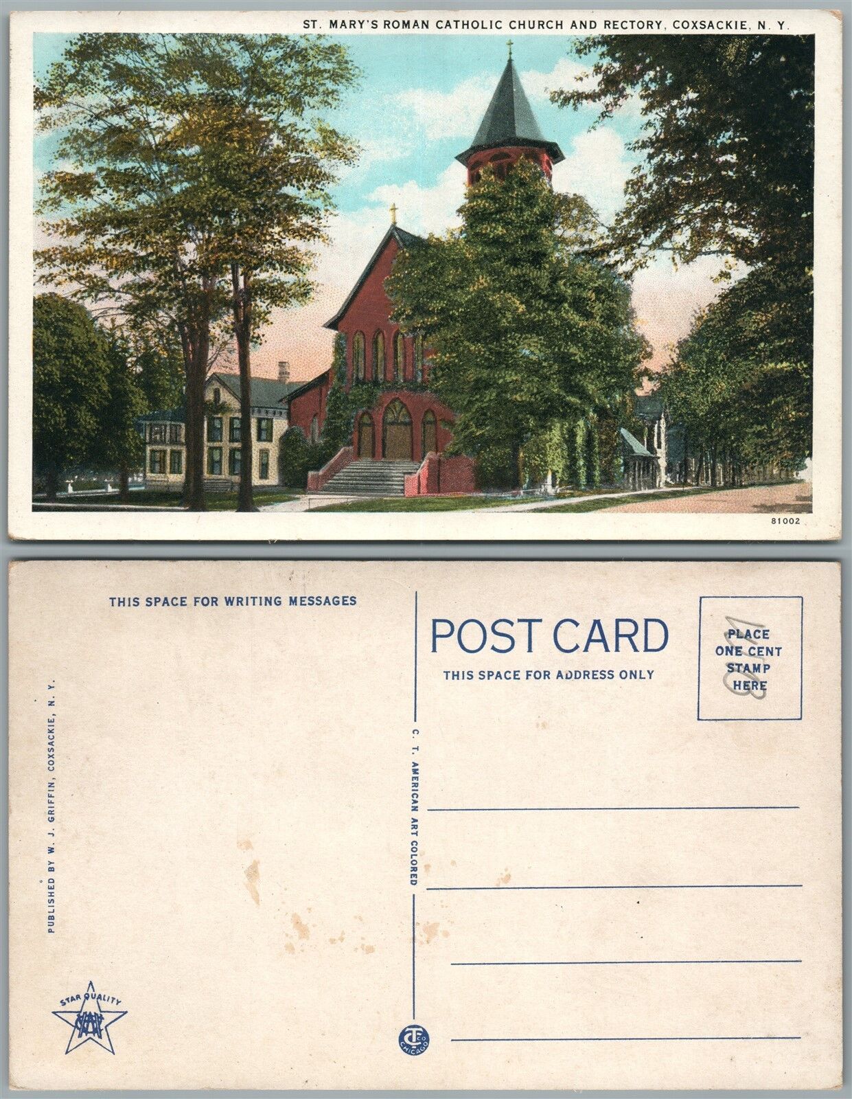 COXSACKIE N.Y. ST.MARY'S ROMAN CATHOLIC CHURCH VINTAGE POSTCARD