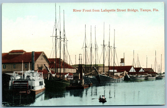 TAMPA FL RIVER FRONT FROM LAAYETTE STREET BRIDGE ANTIQUE POSTCARD