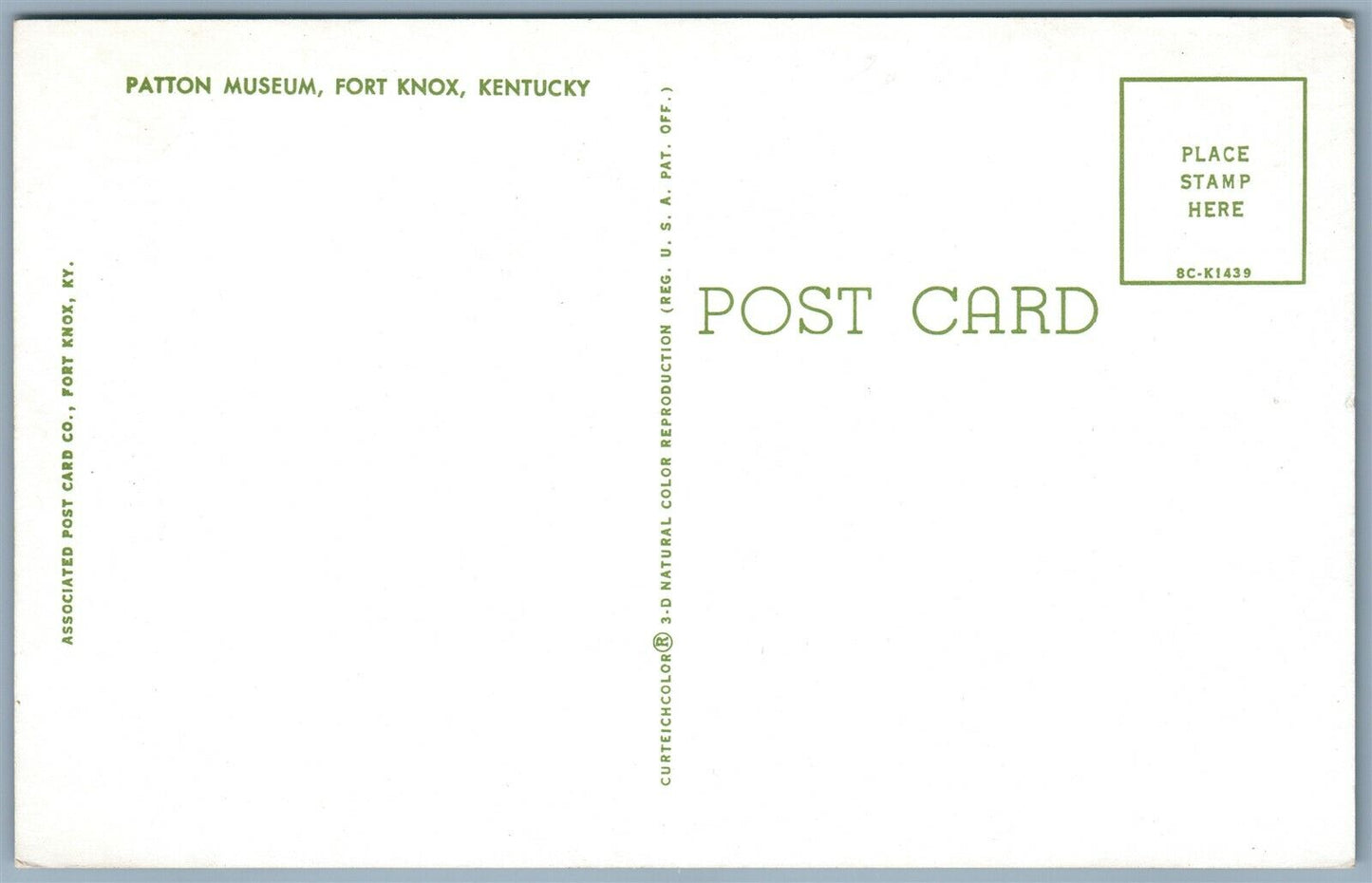 WWI TANK AT PATTON MUSEUM FORT KNOX KY VINTAGE POSTCARD