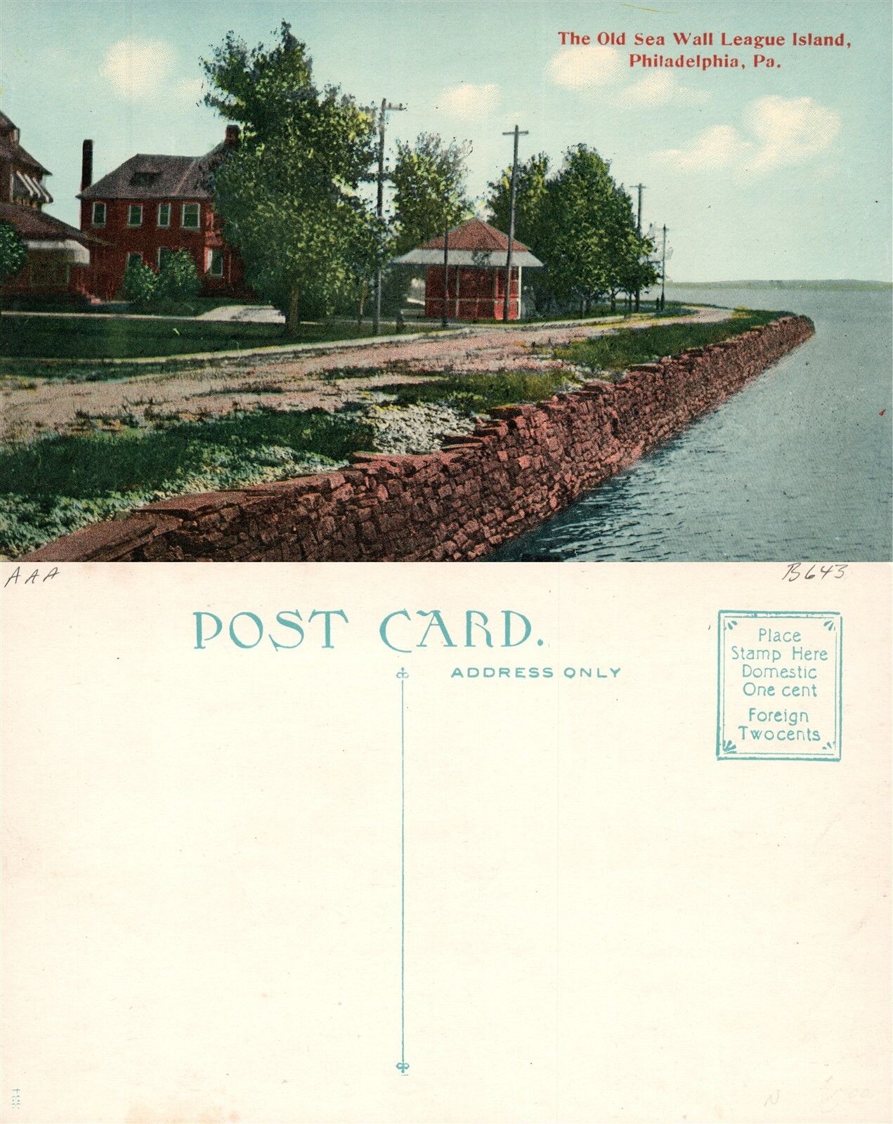 PHILADELPHIA PA OLD SEA WALL LEAGUE ISLAND ANTIQUE POSTCARD