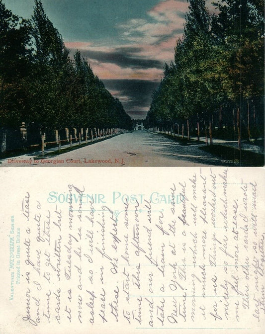 LAKEWOOD N.J. DRIVEWAY TO GEORGIAN COURT ANTIQUE POSTCARD