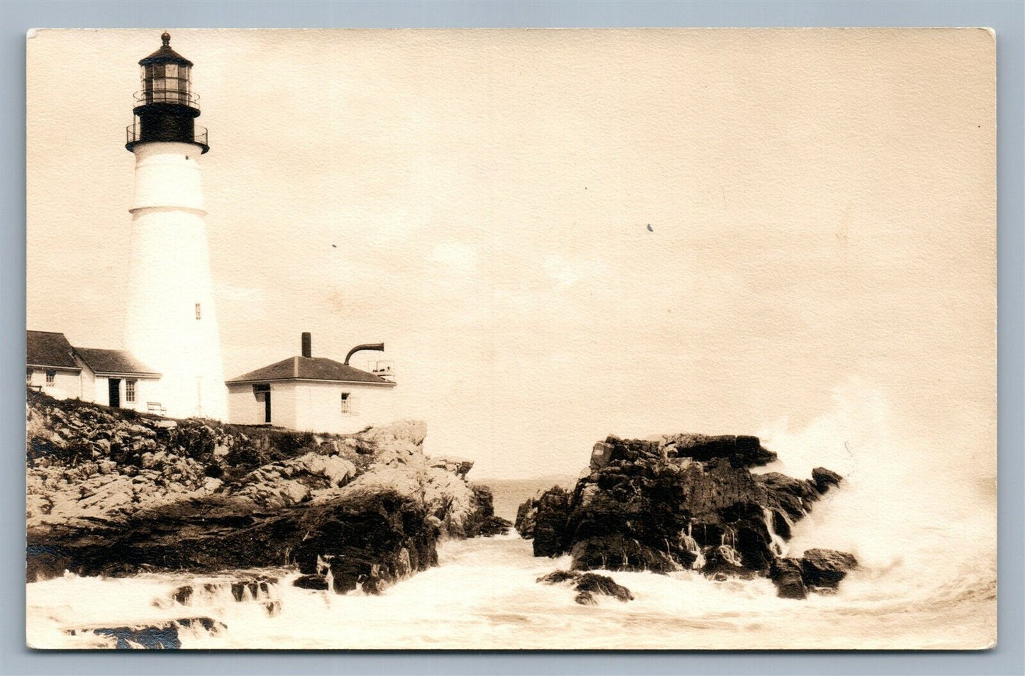 PORTLAND HEAD LIGHT HOUSE VINTAGE REAL PHOTO POSTCARD RPPC