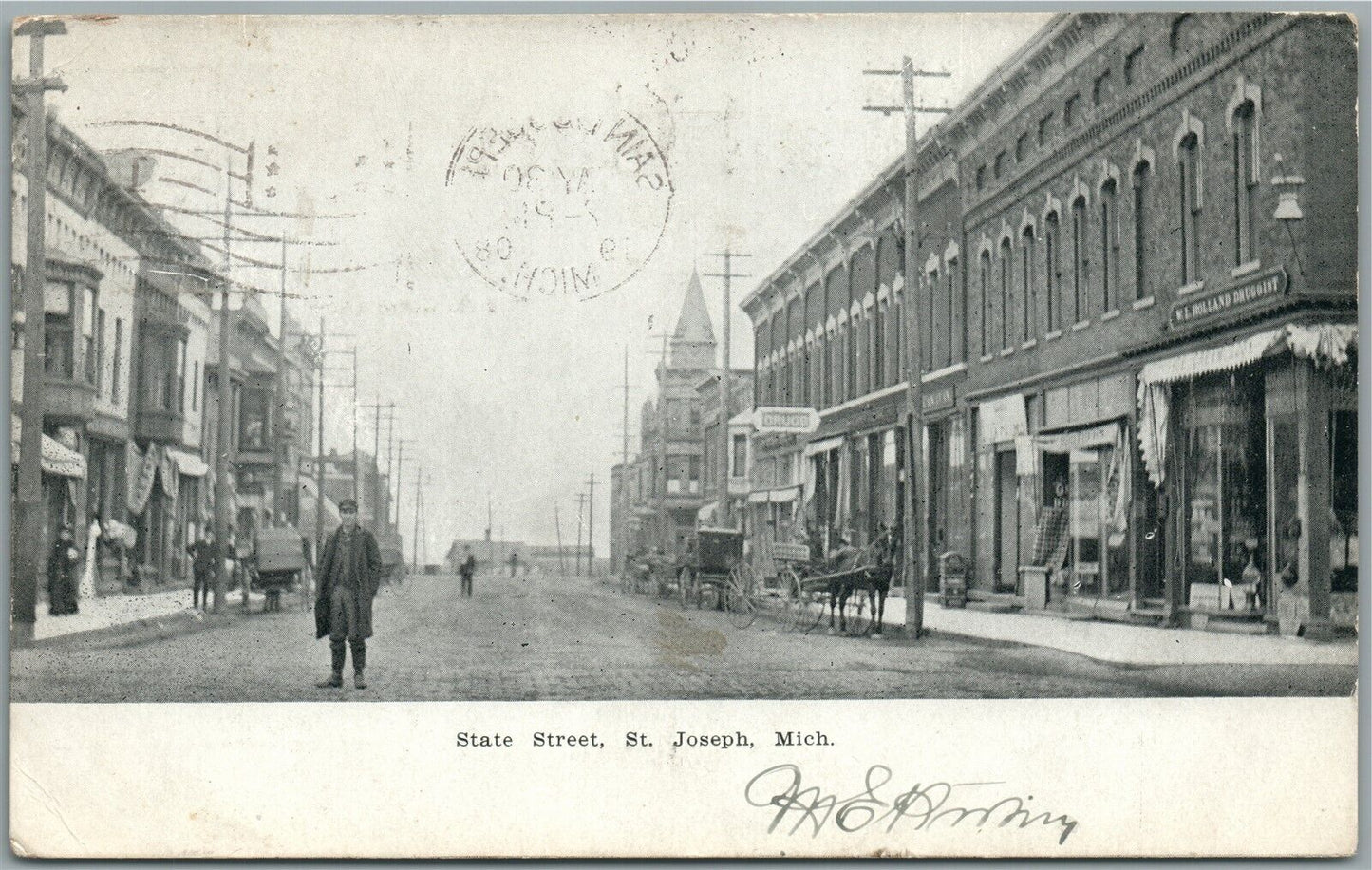 ST.JOSEPH MI STATE STREET ANTIQUE POSTCARD