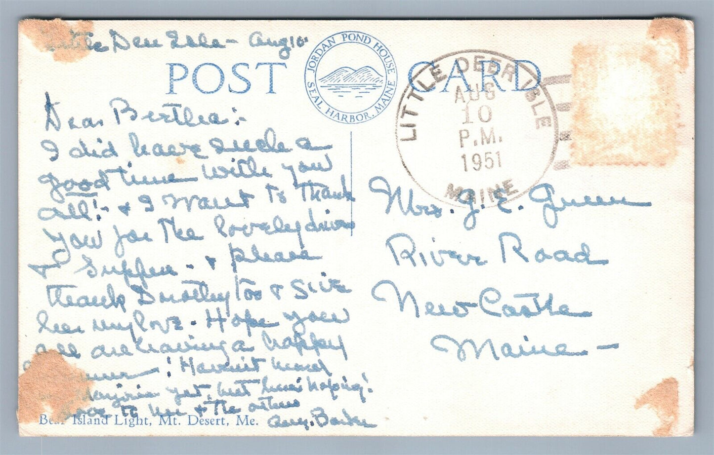 BEAR ISLAND LIGHTHOUSE MT.DESERT ME VINTAGE REAL PHOTO POSTCARD RPPC