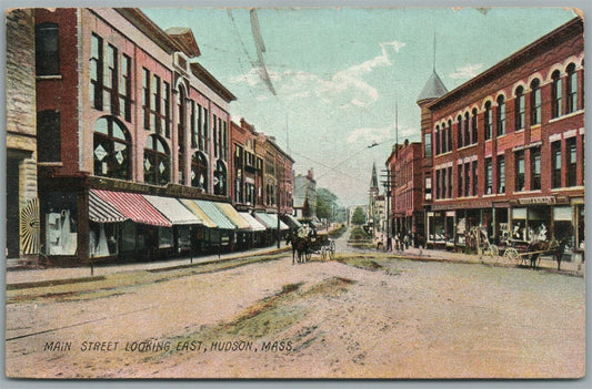 HUDSON MA MAIN STREET ANTIQUE POSTCARD