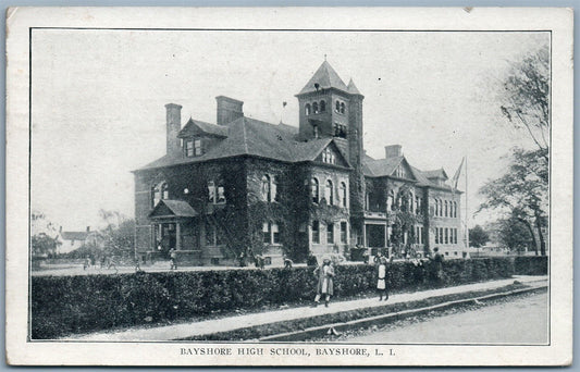 BAYSHORE LONG ISLAND NY HIGH SCHOOL 1921 ANTIQUE POSTCARD