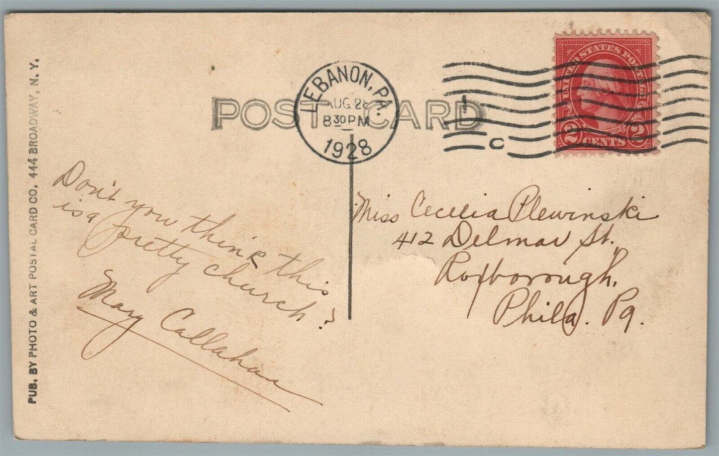 LEBANON PA ST.MARY'S CATHOLIC CHURCH ANTIQUE REAL PHOTO POSTCARD RPPC