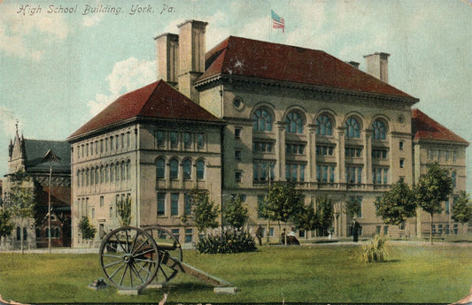 YORK PA HIGH SCHOOL BILDING 1909 ANTIQUE POSTCARD