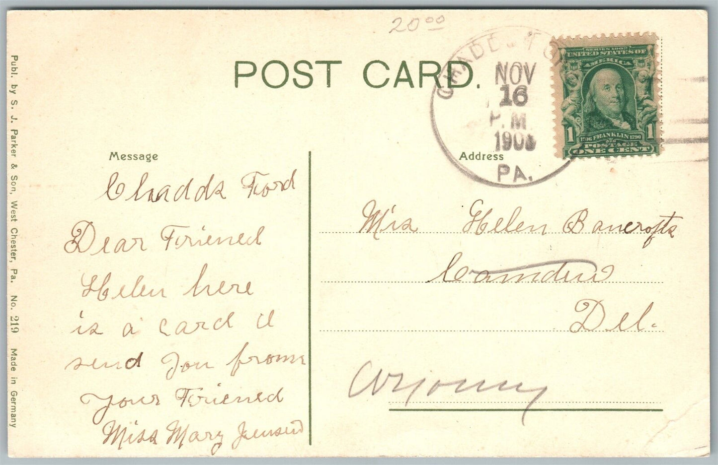 BIRMINGHAM CHESTER CO. PA 1908 OCTAGONAL SCHOOL HOUSE ANTIQUE POSTCARD