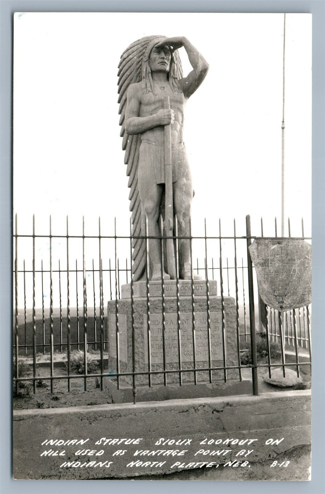 AMERICAN SIOUX INDIAN STATUE NORTH PLATTE NE VINTAGE REAL PHOTO POSTCARD RPPC