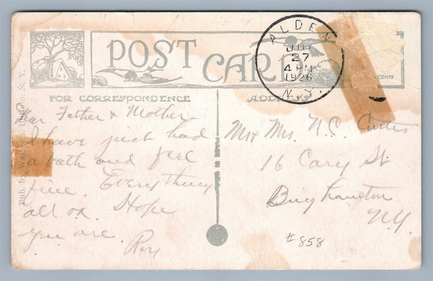 ALDEN NY MAIN STREET 1926 ANTIQUE POSTCARD