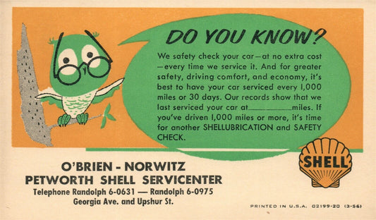 RANDOLPH NJ SHELL SERVICE CENTER VINTAGE POSTCARD