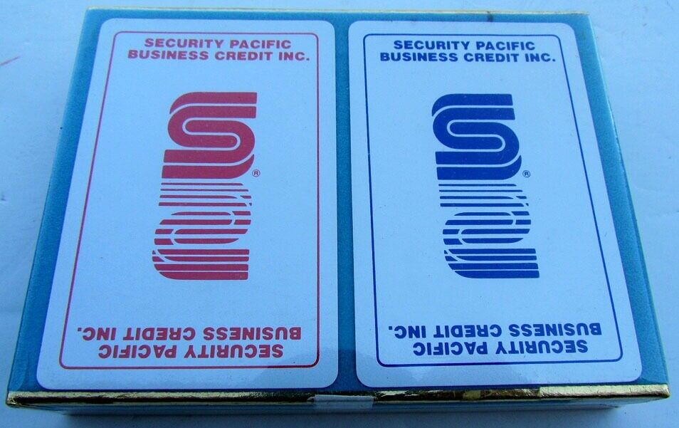 VINTAGE DOUBLE DECK PLAYING CARDS SECURITY PACIFIC BUSINESS CREDIT ADVERTISING