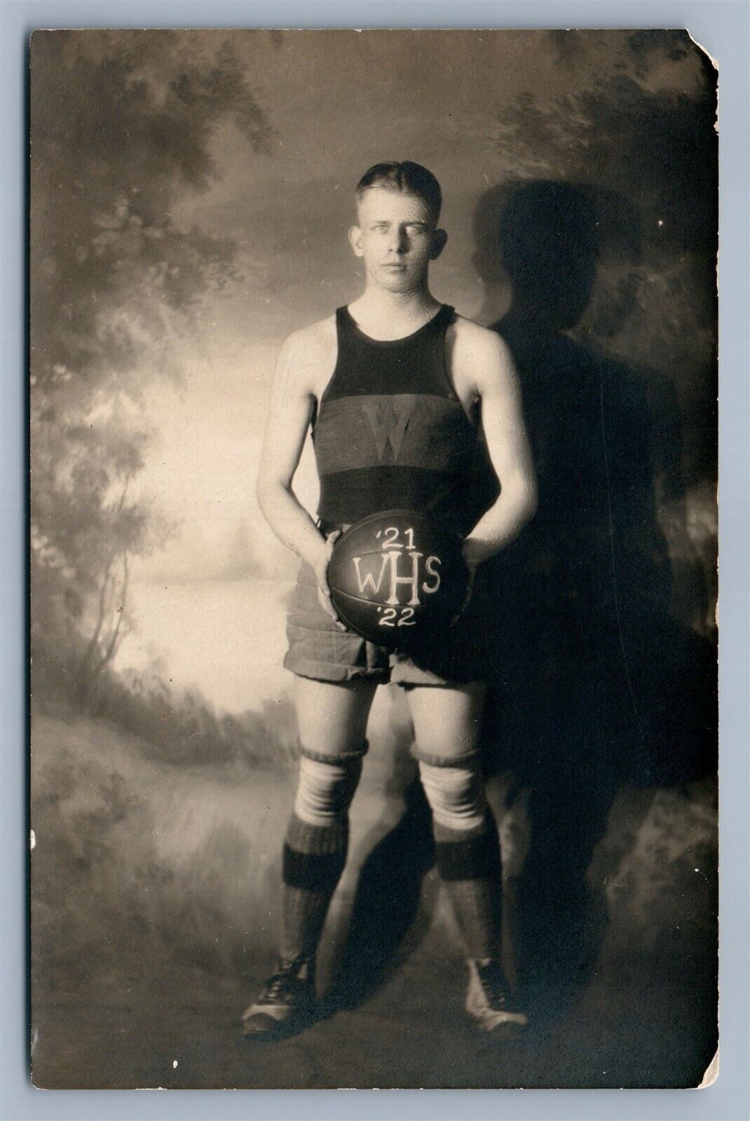 YOUNG ATHLET w/ WHS BALL ANTIQUE REAL PHOTO POSTCARD RPPC