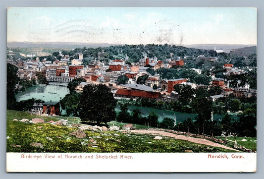 NORWICH CT & SHETUCKET RIVER 1908 UNDIVIDED ANTIQUE POSTCARD