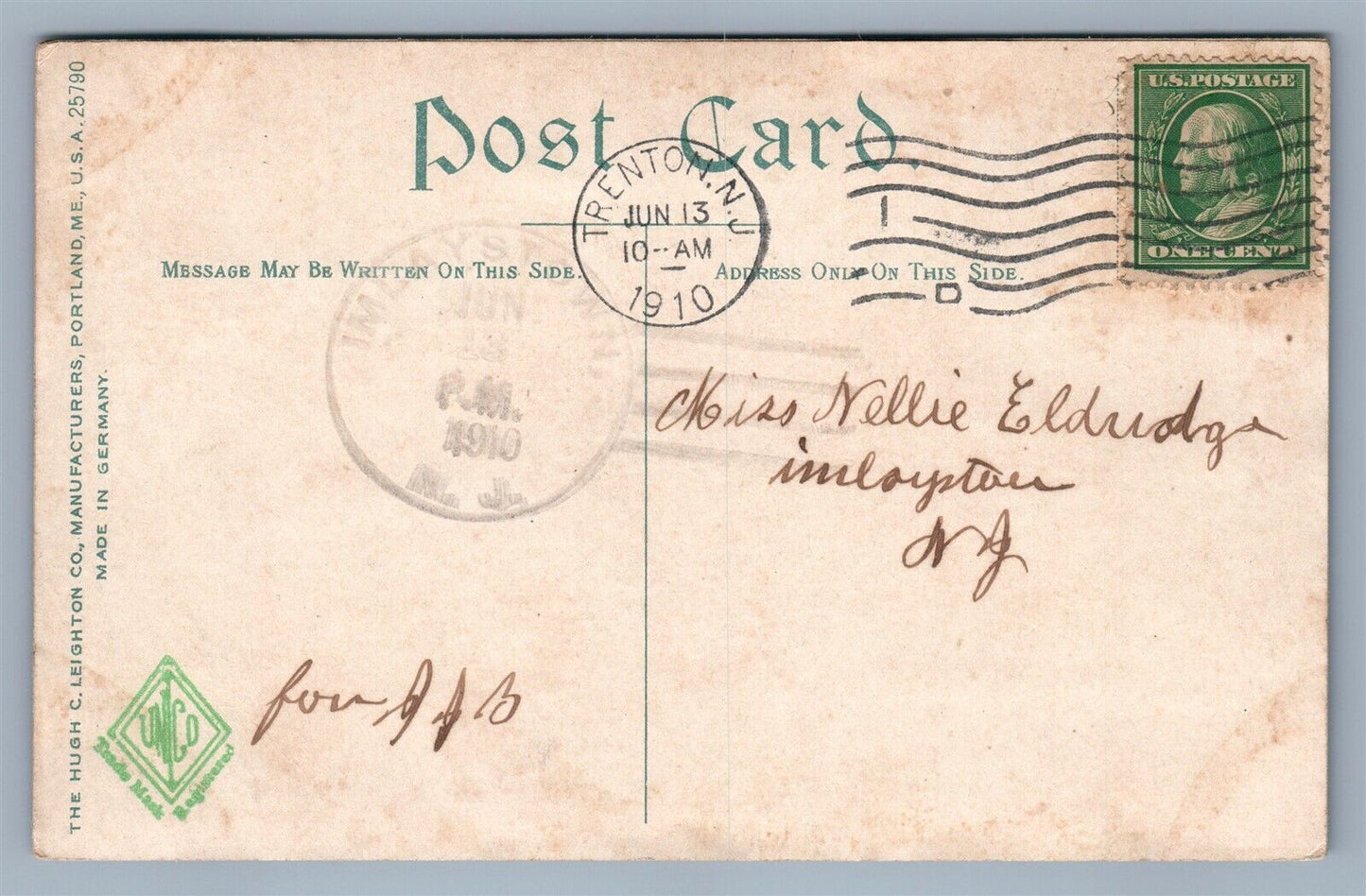 MAUCH CHUNK PA POWER HOUSE MT.JEFFERSON SWITCHBACK 1910 ANTIQUE POSTCARD