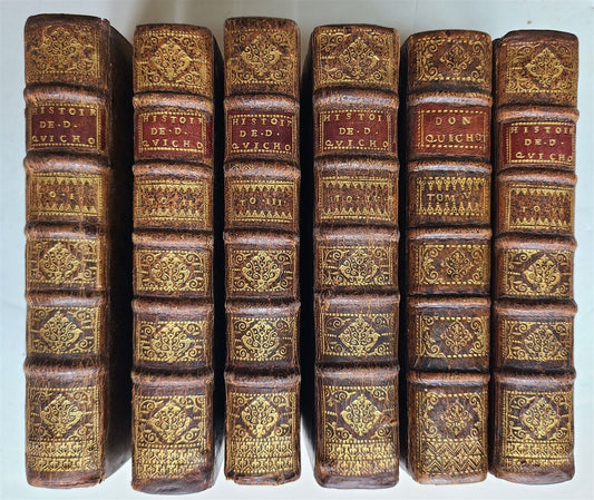 1713 DON QUICHOTTE DE LA MANCHE by CERVANTES 6 VOLUMES antique ILLUSTRATED