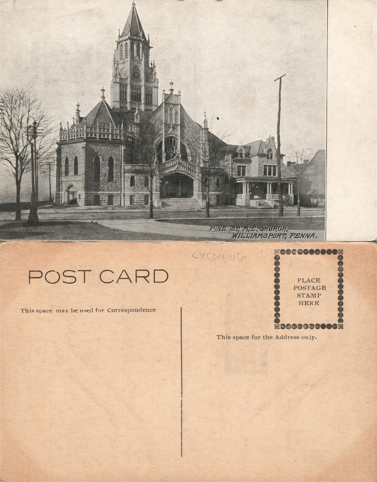 WILLIAMSPORT PA PINE STREET M.E. CHURCH ANTIQUE POSTCARD