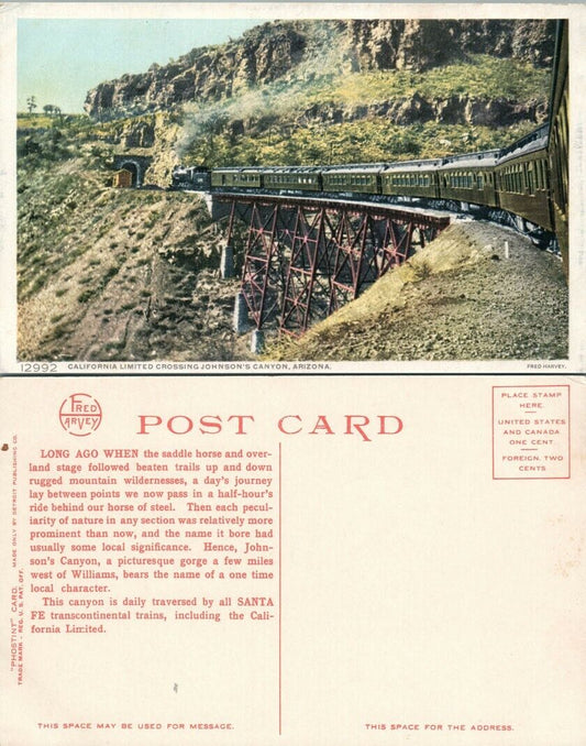 CALIFORNIA LTD CROSSING JOHNSON'S CANYON ARIZONA ANTIQUE POSTCARD railroad train