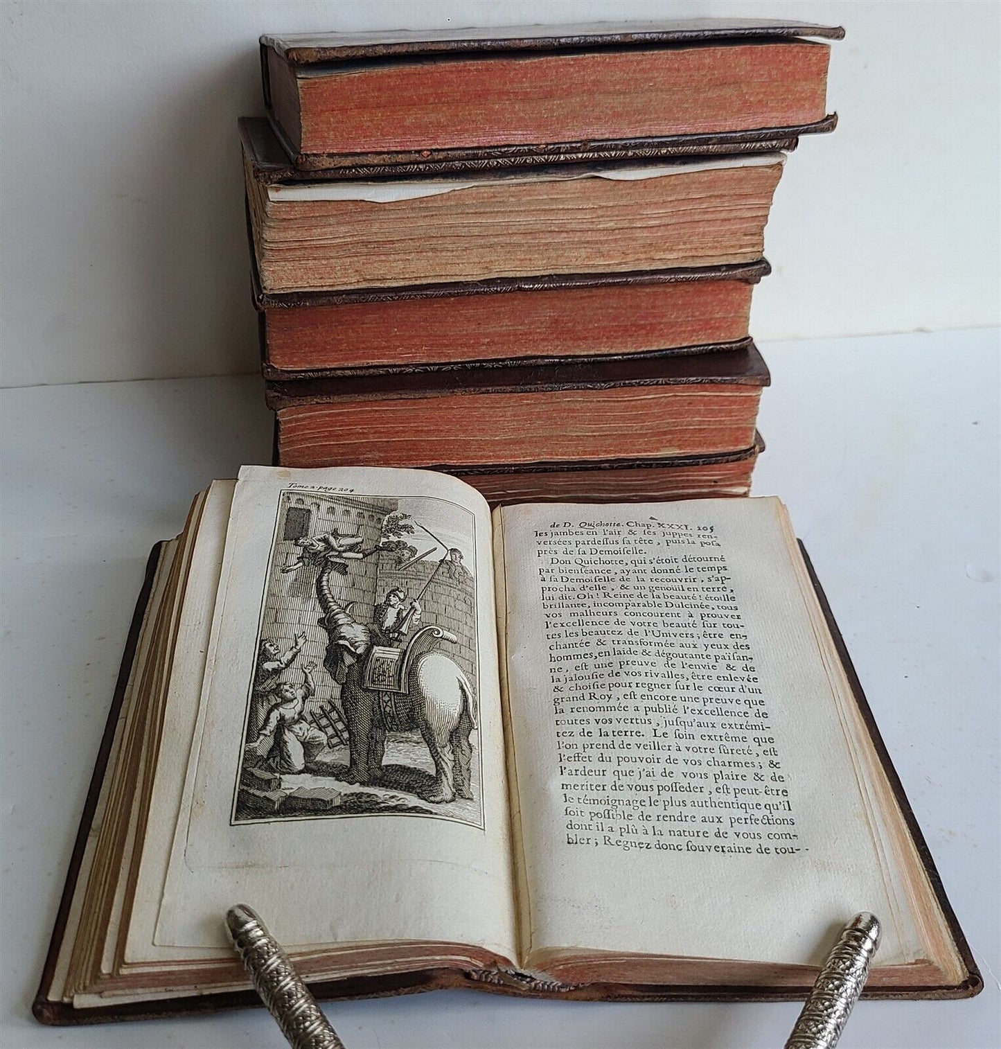 1722-1726 DON QUICHOTTE DE LA MANCHE by CERVANTES 6 VOLUMES antique ILLUSTRATED