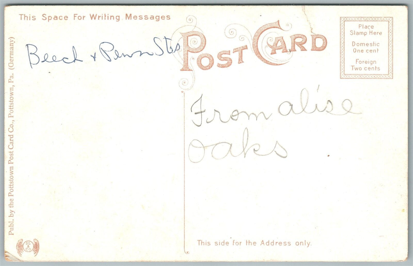 POTTSTOWN PA HIGH SCHOOL BUILDING ANTIQUE POSTCARD