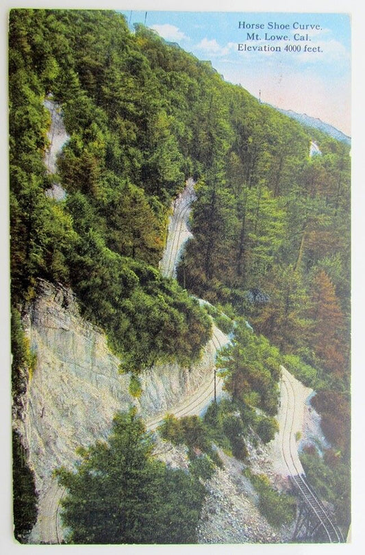 VINTAGE POSTCARD HORSE SHOE CURVE MT.LOWE CALIFORNIA railroad train railway