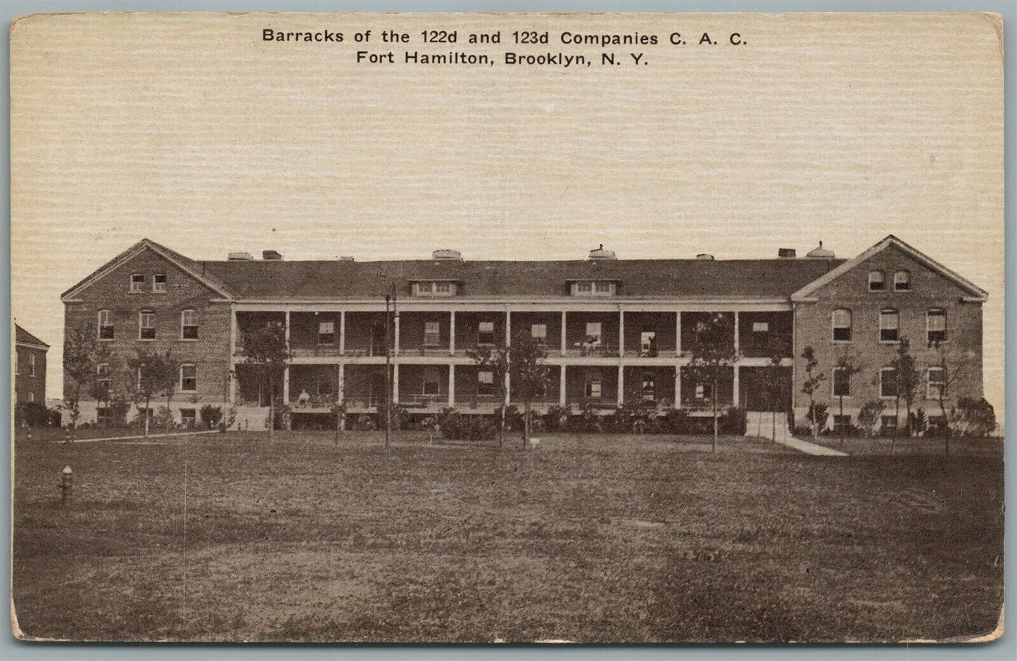 BROOKLYN NY BARRACKS OF 122nd & 123rd COMPANIES C.A.C. ANTIQUE POSTCARD