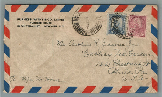 BRAZIL TO USA VINTAGE COVER w/ STAMPS