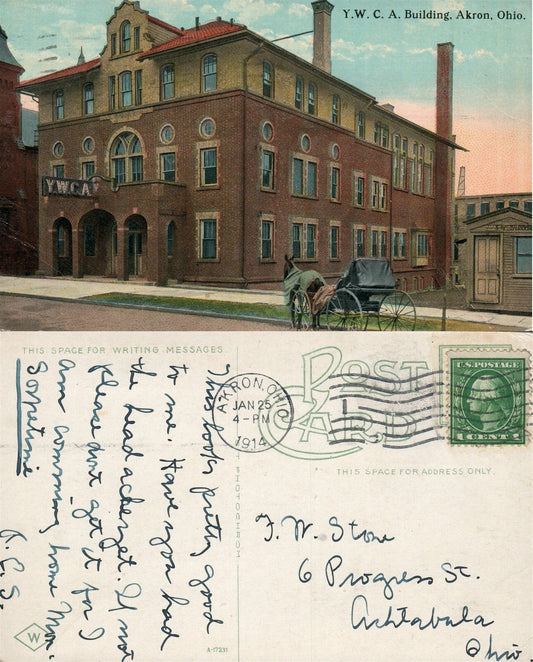 AKRON OH Y.M.C.A. BUILDING ANTIQUE POSTCARD