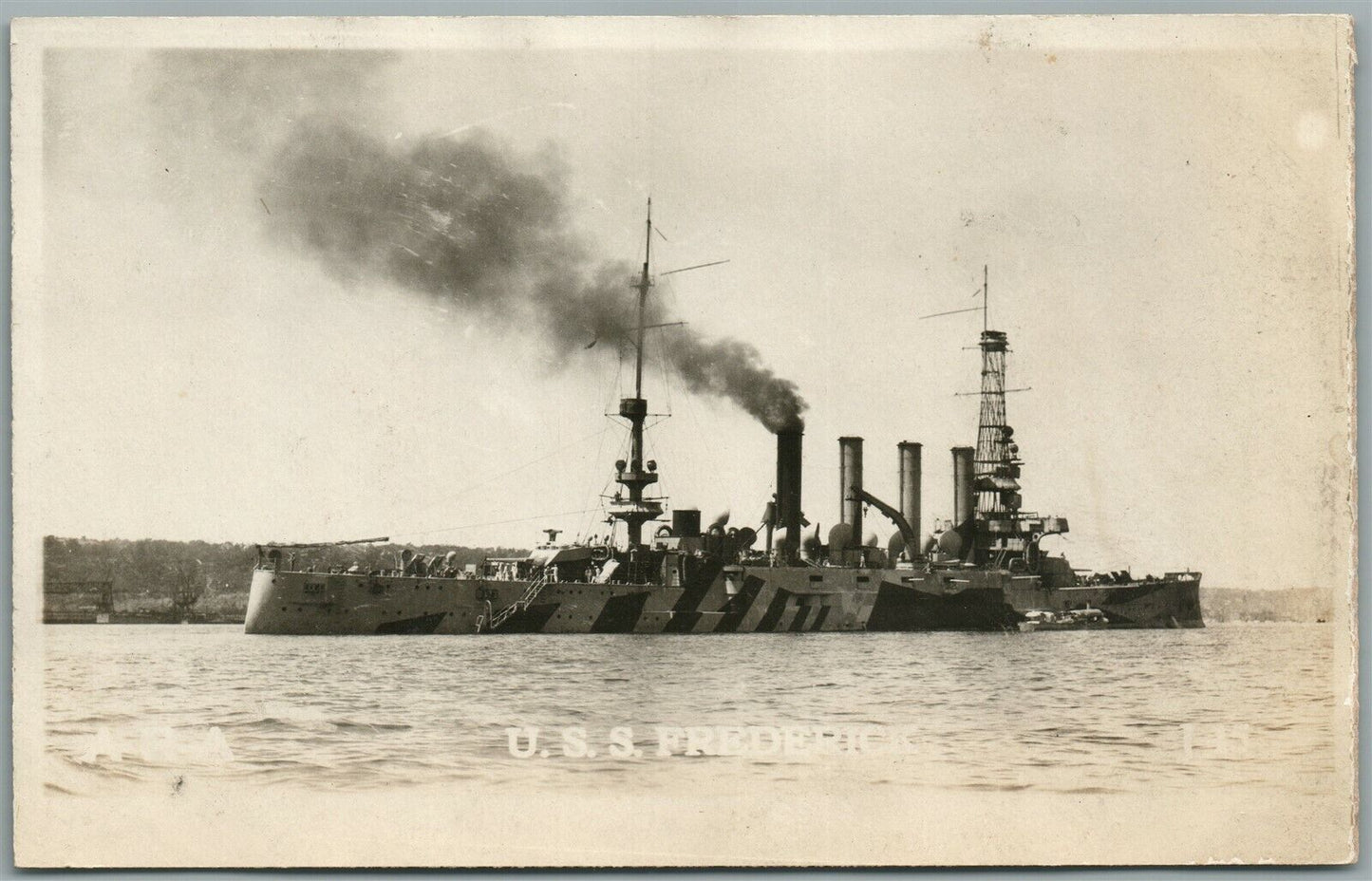 MILITARY SHIP U.S.S. FREDERICK ANTIQUE REAL PHOTO POSTCARD RPPC