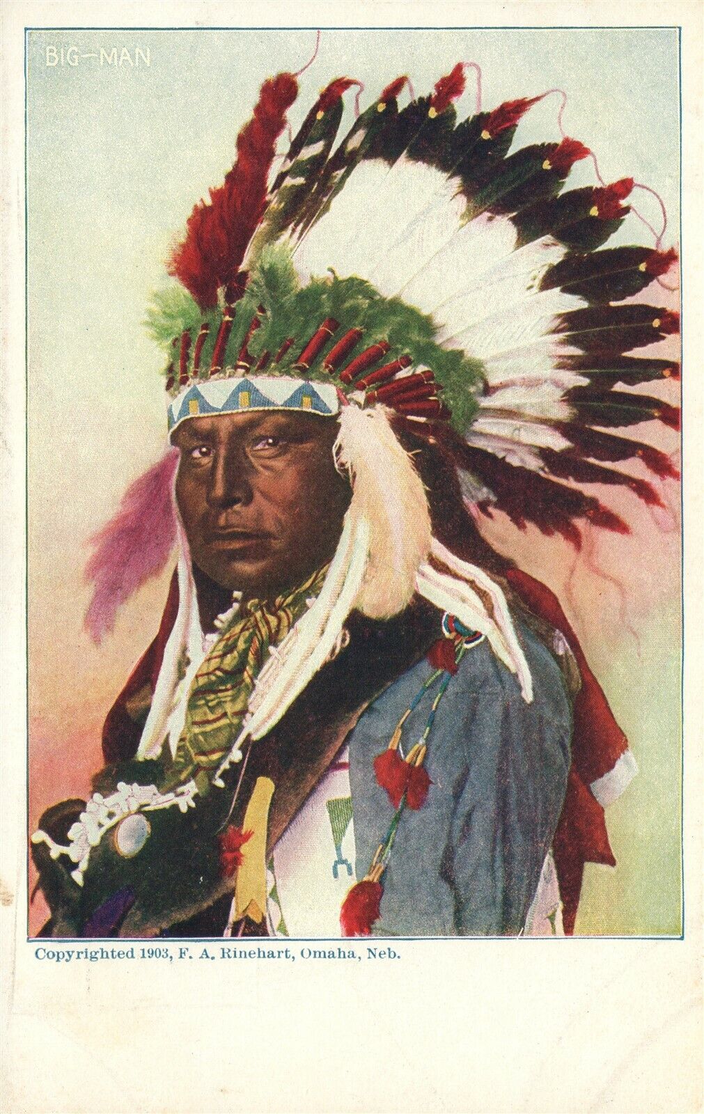 AMERICAN INDIAN CHIEF OMAHA NE UNDIVIDED ANTIQUE POSTCARD