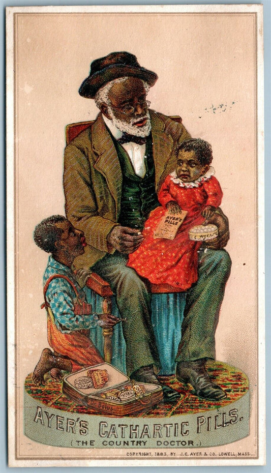 AYER'S CATHARTIC PILLS ANTIQUE ADVERTISING VICTORIAN TRADE CARD BLACK AMERICANA