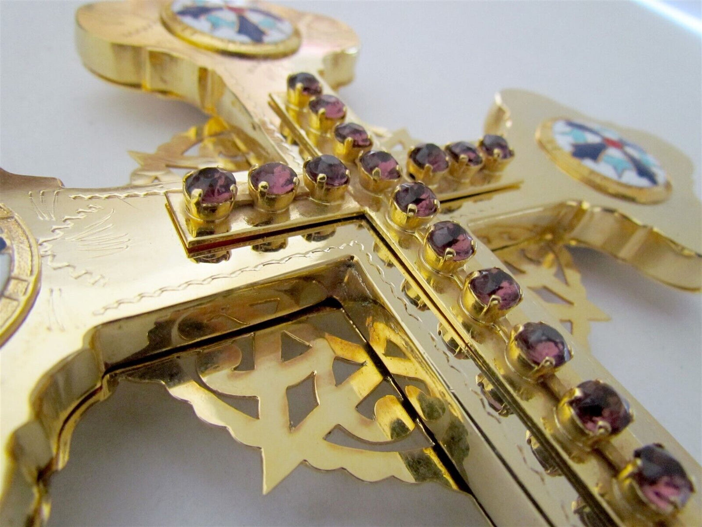 GREEK RUSSIAN ORTHODOX CHURCH BLESSING CROSS CRUCIFIX brass enamel