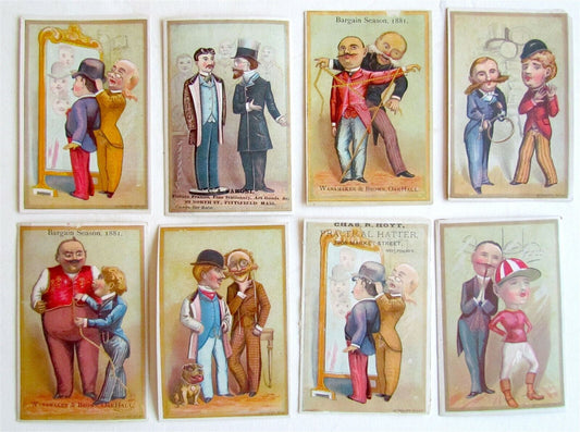 1880s FASHION STORES 8 ANTIQUE VICTORIAN TRADE CARDS SET