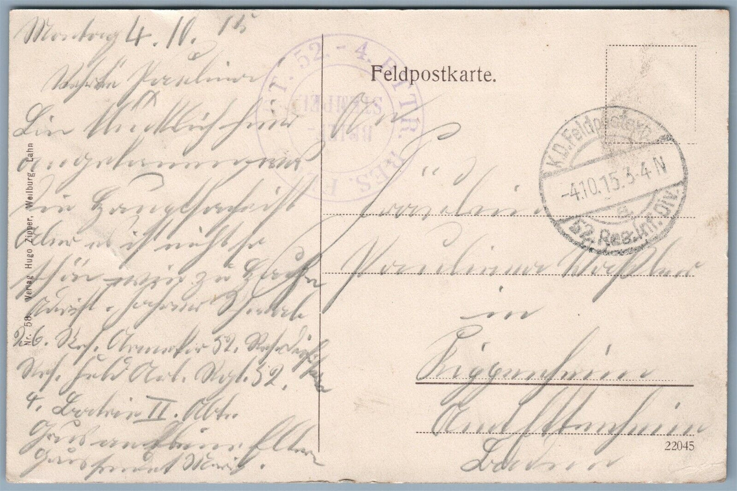 GERMAN WWI 1915 MILITARY FELDPOST ANTIQUE POSTCARD POELLKAPELLE BELGIEN BELGIUM