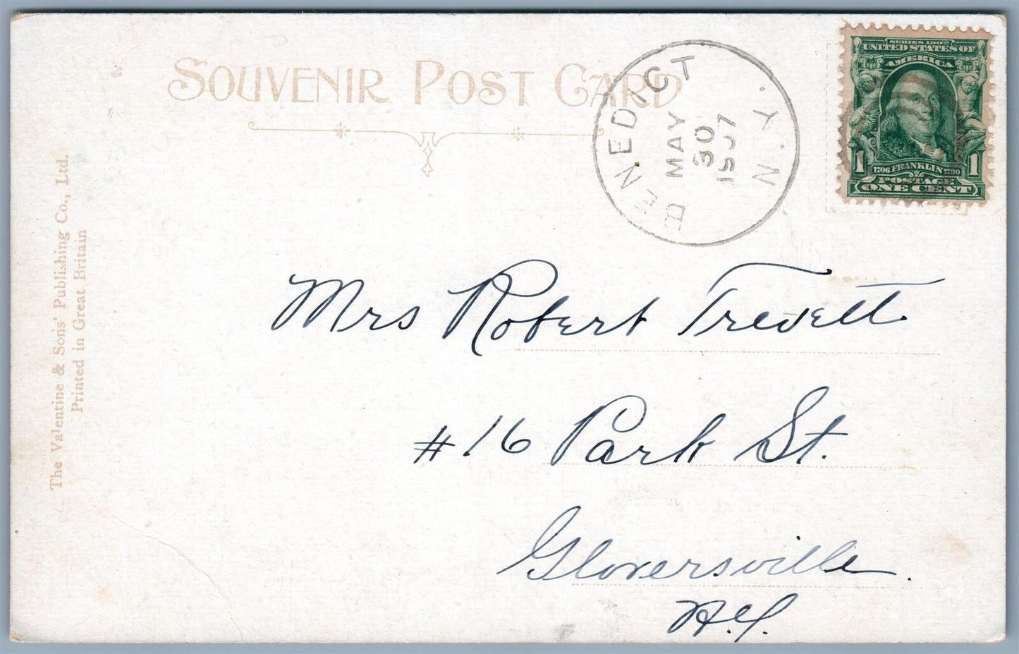 BROADALBIN NY POPLAR WALK 1907 UNDIVIDED ANTIQUE POSTCARD