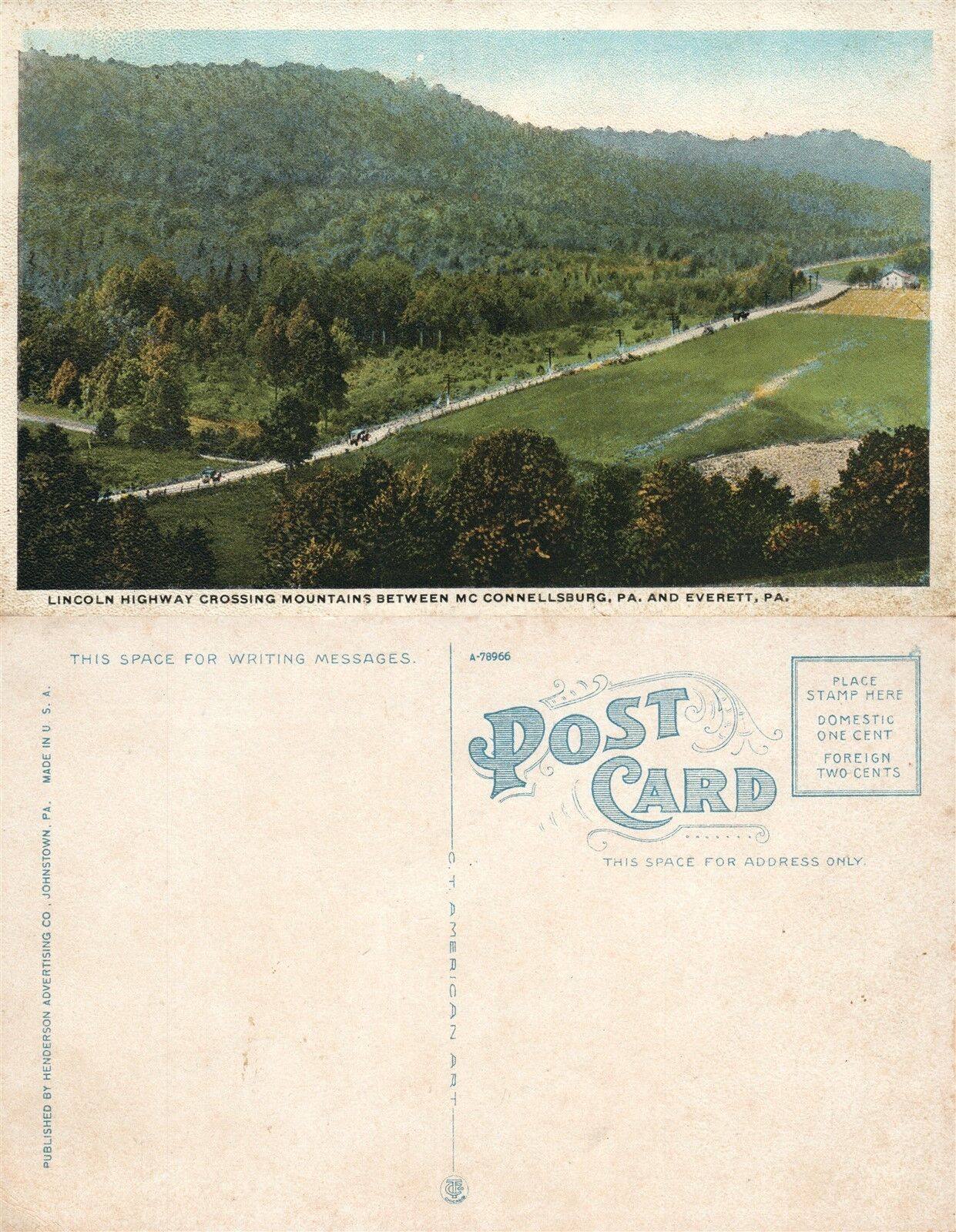 McCONNELLSBURG & EVERETT PA LINCOLN HIGHWAY VINTAGE POSTCARD