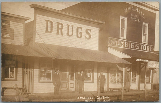 BARLETT KS BUSINESS STATION ANTIQUE REAL PHOTO POSTCARD RPPC