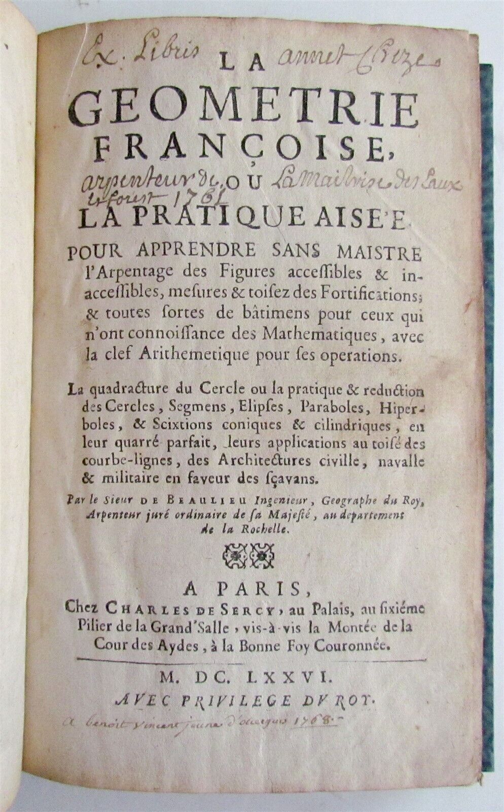 1676 GEOMETRY Mathematics BEAULIEU surveying measurements fortifications antique