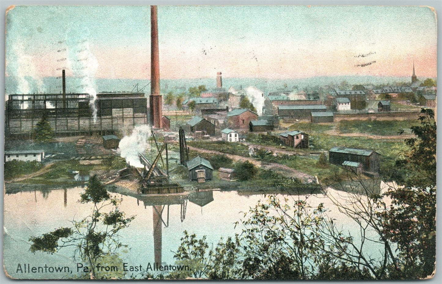 ALLENTOWN PA VIEW FROM EAST 1909 ANTIQUE POSTCARD