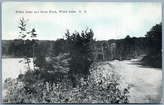 WHITE LAKE NY STATE ROAD 1922 ANTIQUE POSTCARD