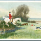 HUNTING w/ DOGS ANTIQUE POSTCARD PRIVATE MAILING CARD