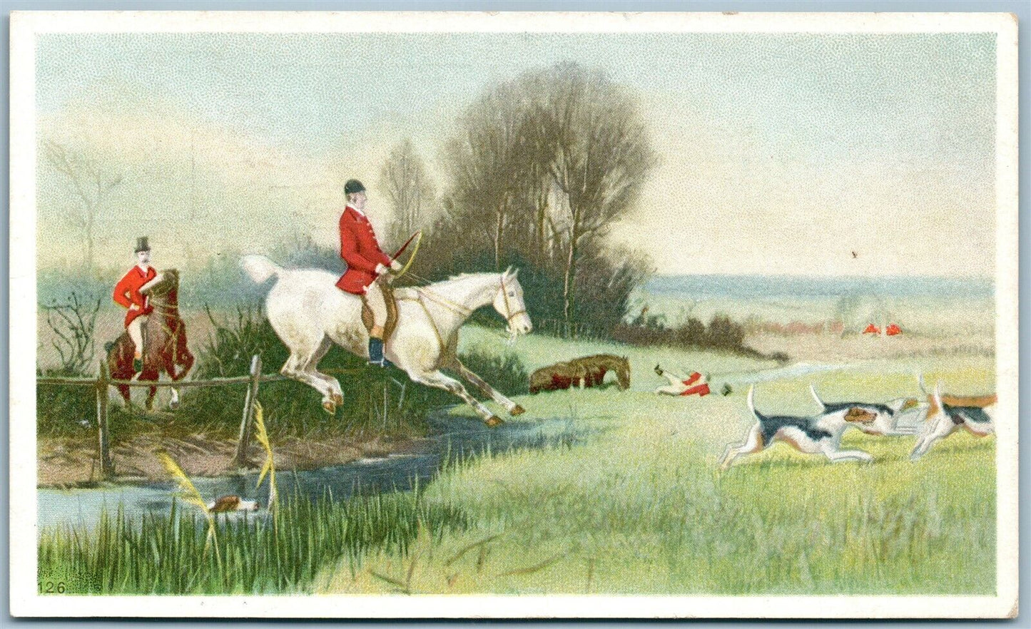 HUNTING w/ DOGS ANTIQUE POSTCARD PRIVATE MAILING CARD