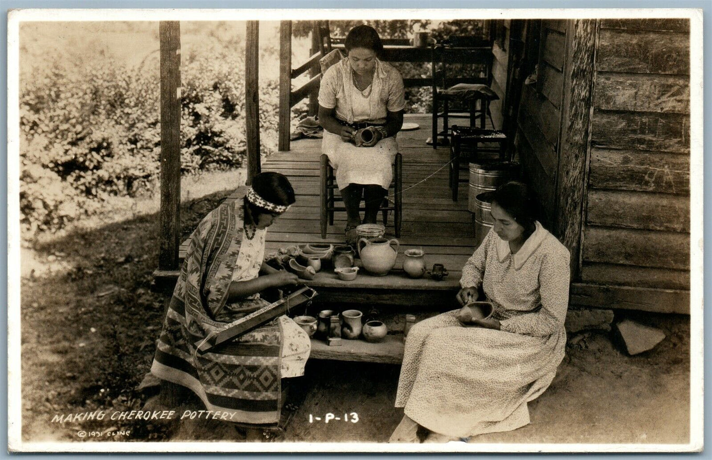 MAKING CHEROKEE POTTERY 1931 VINTAGE REAL PHOTO POSTCARD RPPC