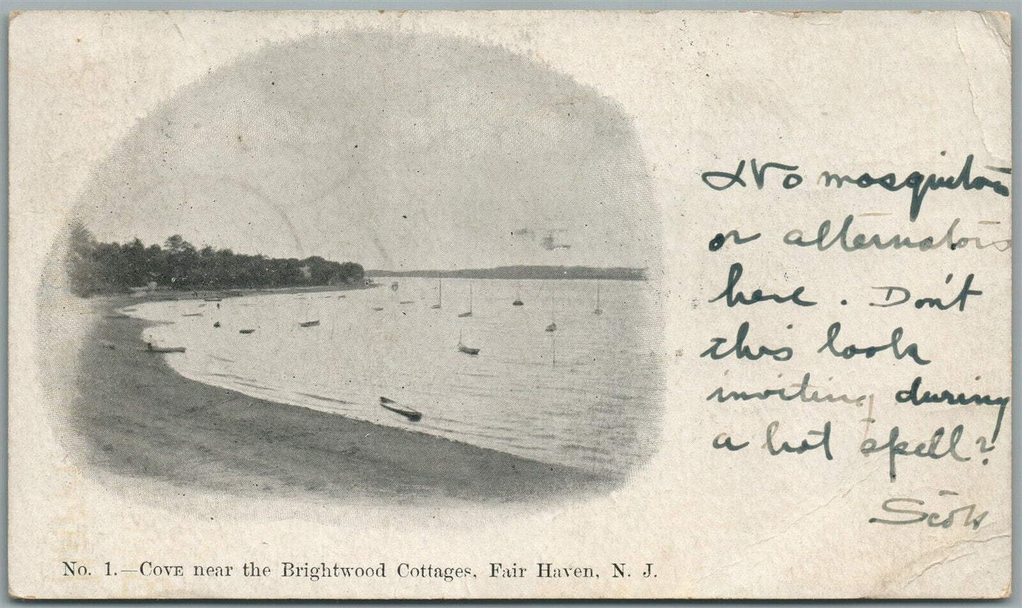 FAIR HAVEN NJ COVE NEAR BRIGHTWOOD COTTAGES ANTIQUE POSTCARD