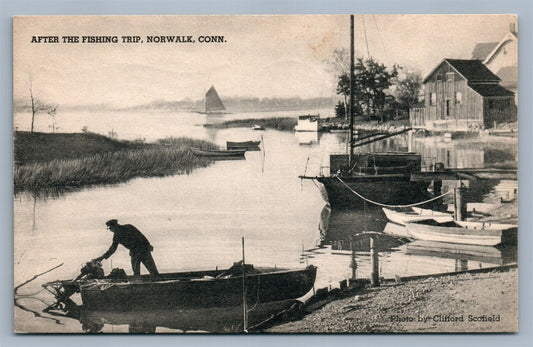 NORWALK CT AFTER FISHING TRIP VINTAGE POSTCARD