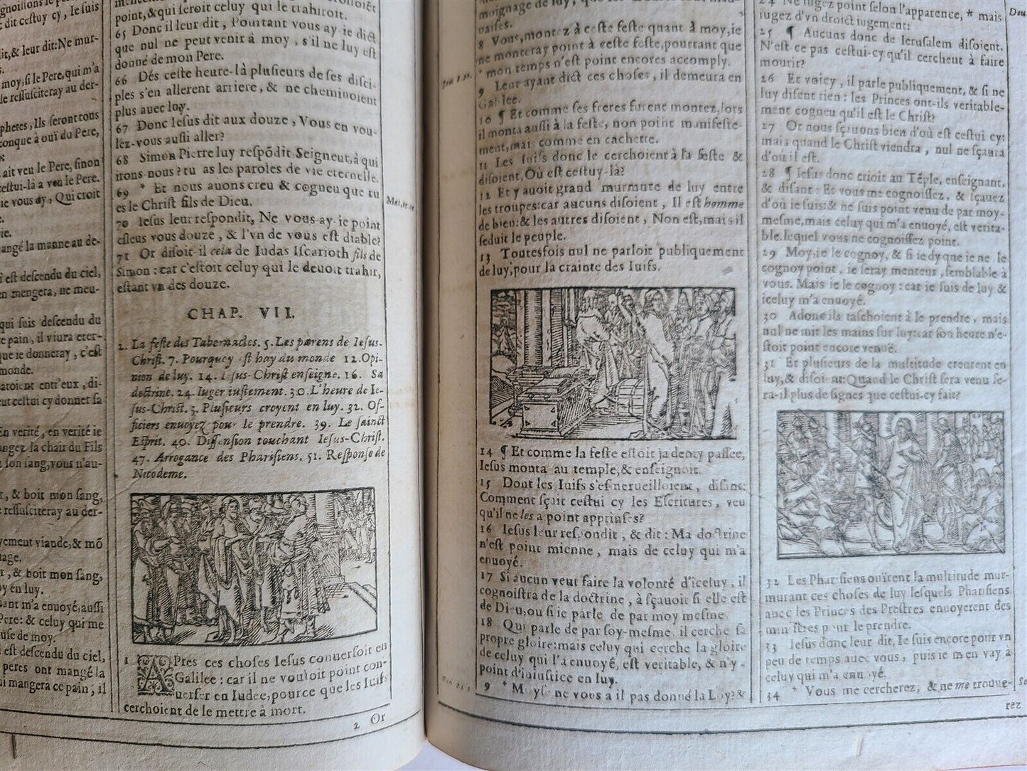 1620 BIBLE in FRENCH ANTIQUE ILLUSTRATED w/ 215 WOODCUTS !