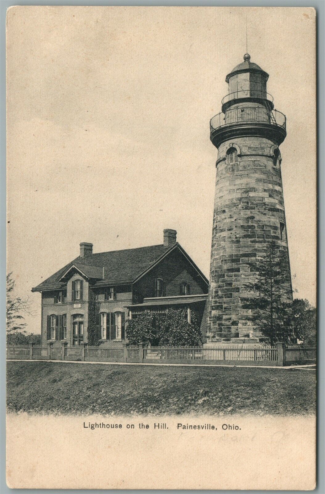 PAINESVILLE OH LIGHT HOUSE ON THE HILL UNDIVIDED ANTIQUE POSTCARD