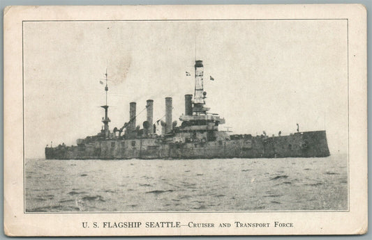 MILITARY SHIP US FLAGSHIP SEATTLE ANTIQUE POSTCARD